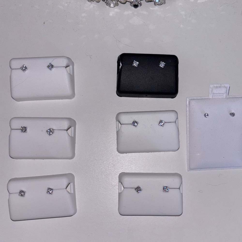 Diamond Moissanite Stud Earrings Lot - Silver Tone